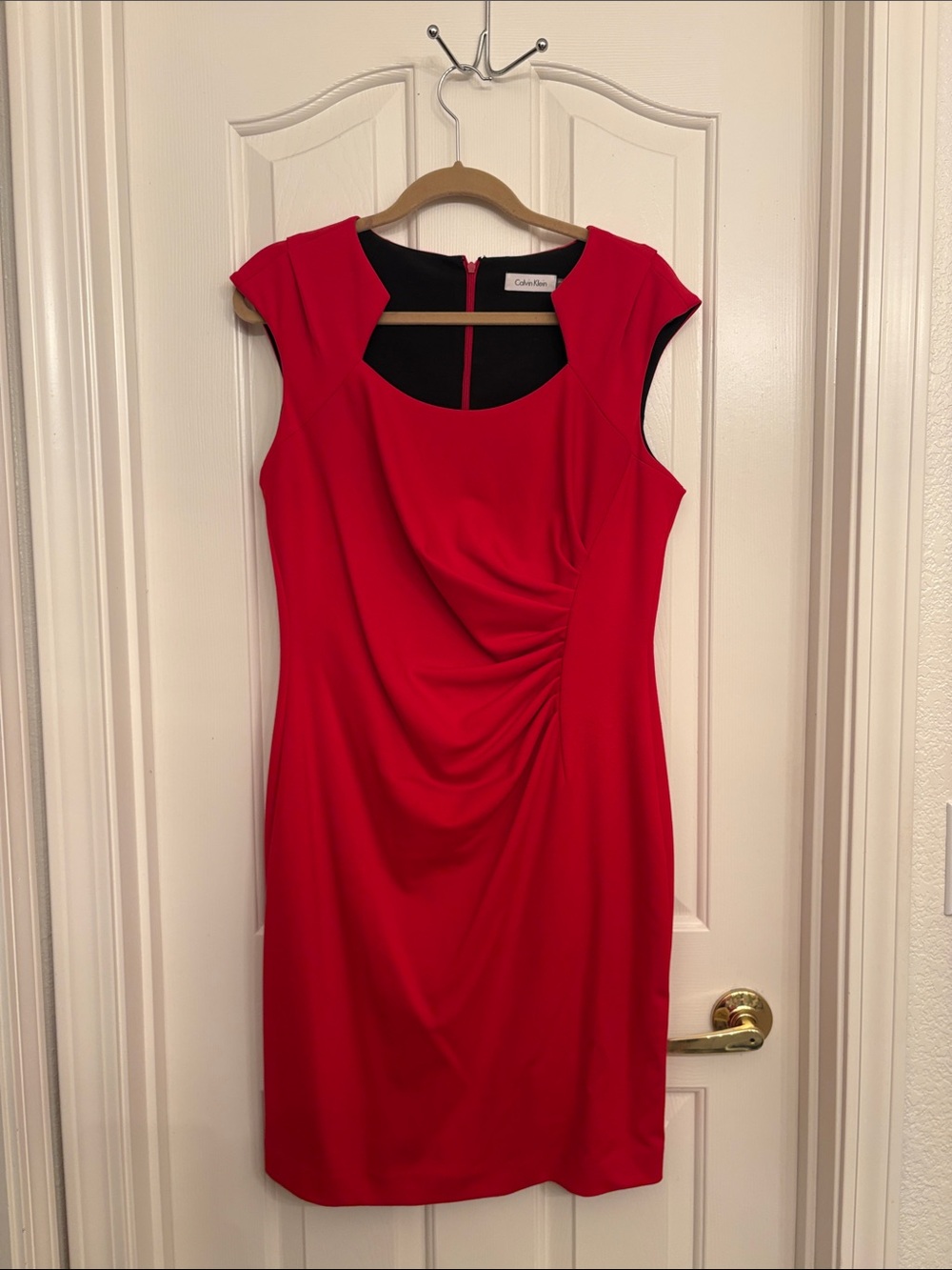 Calvin Klein Red Cap-Sleeve Sheath Dress
